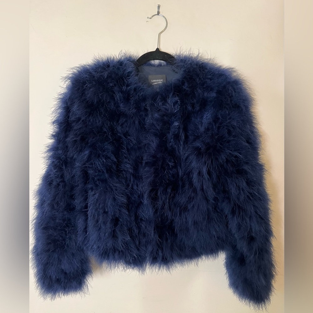 COPY - Lamarque Midnight Blue Ostrich Feather Jacket